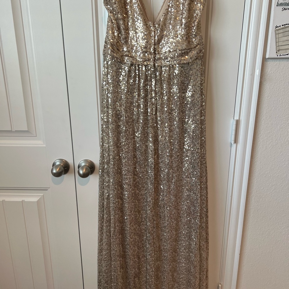 David's Bridal Champagne Sequin Dress Sleeveless Long - Picture 5 of 6
